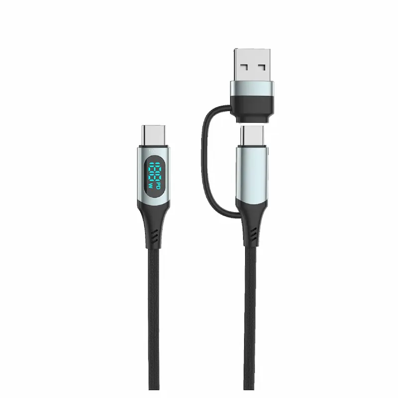 2-in-1 USB-A/C Charger Cable with Digital Display